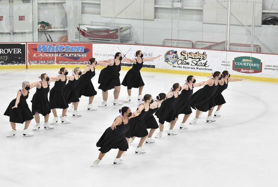 Synchronized skaters in a block